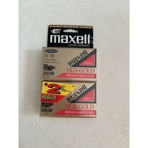 Maxell HGX-Gold VHS-C TC-30 Camcorder Videocassette Tape 2Pack Sealed 30 Min 62m